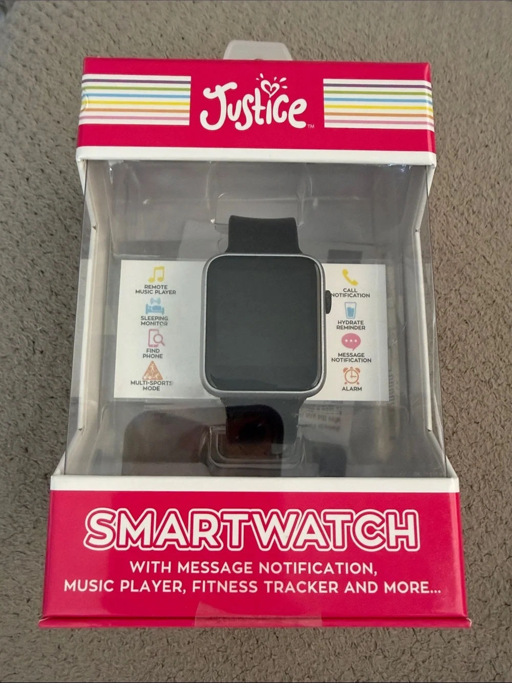 Justice Black Smartwatch with Square Face